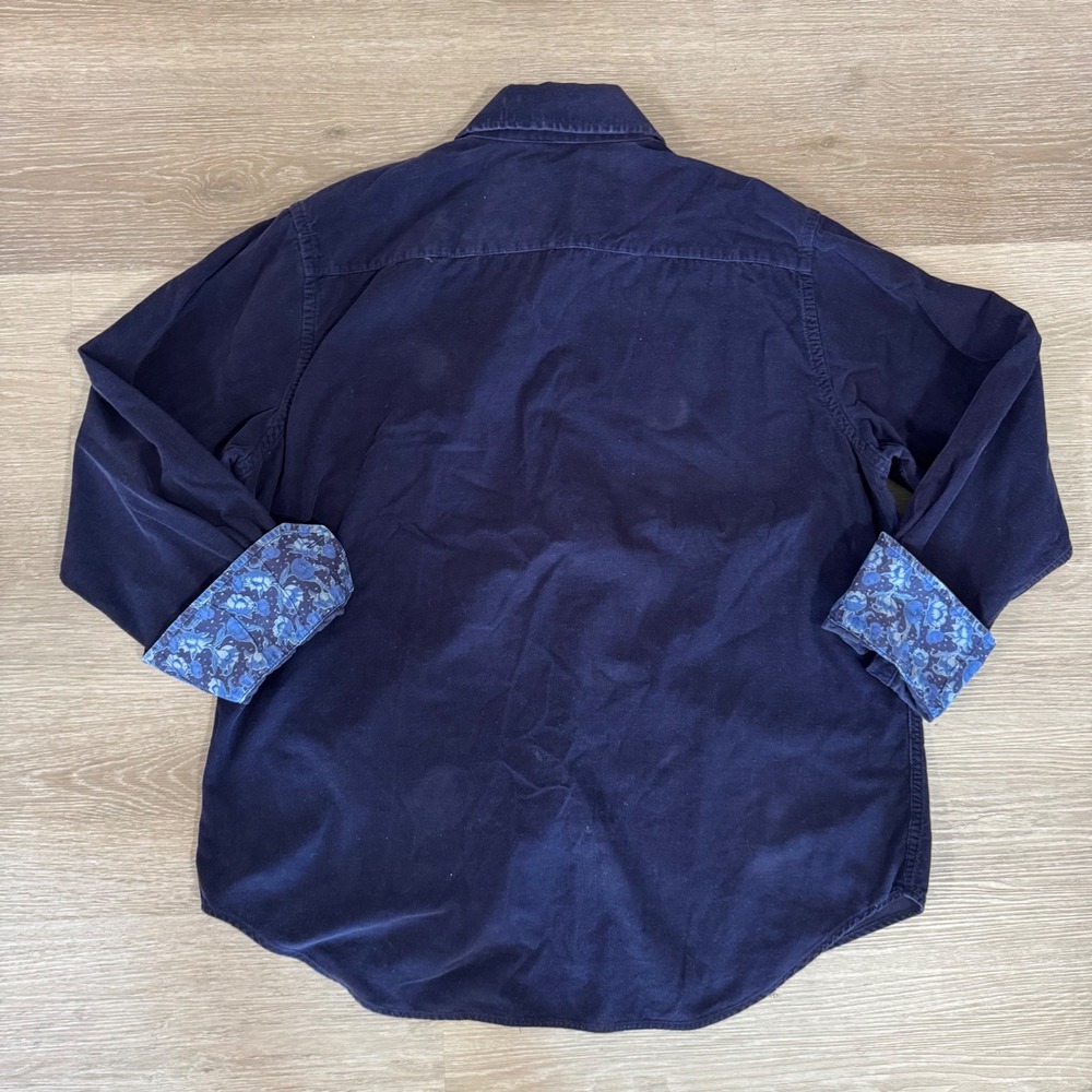 Robert Graham Button Down Shirt Mens Large Navy Blue Corduroy Floral Trim - Picture 3 of 5